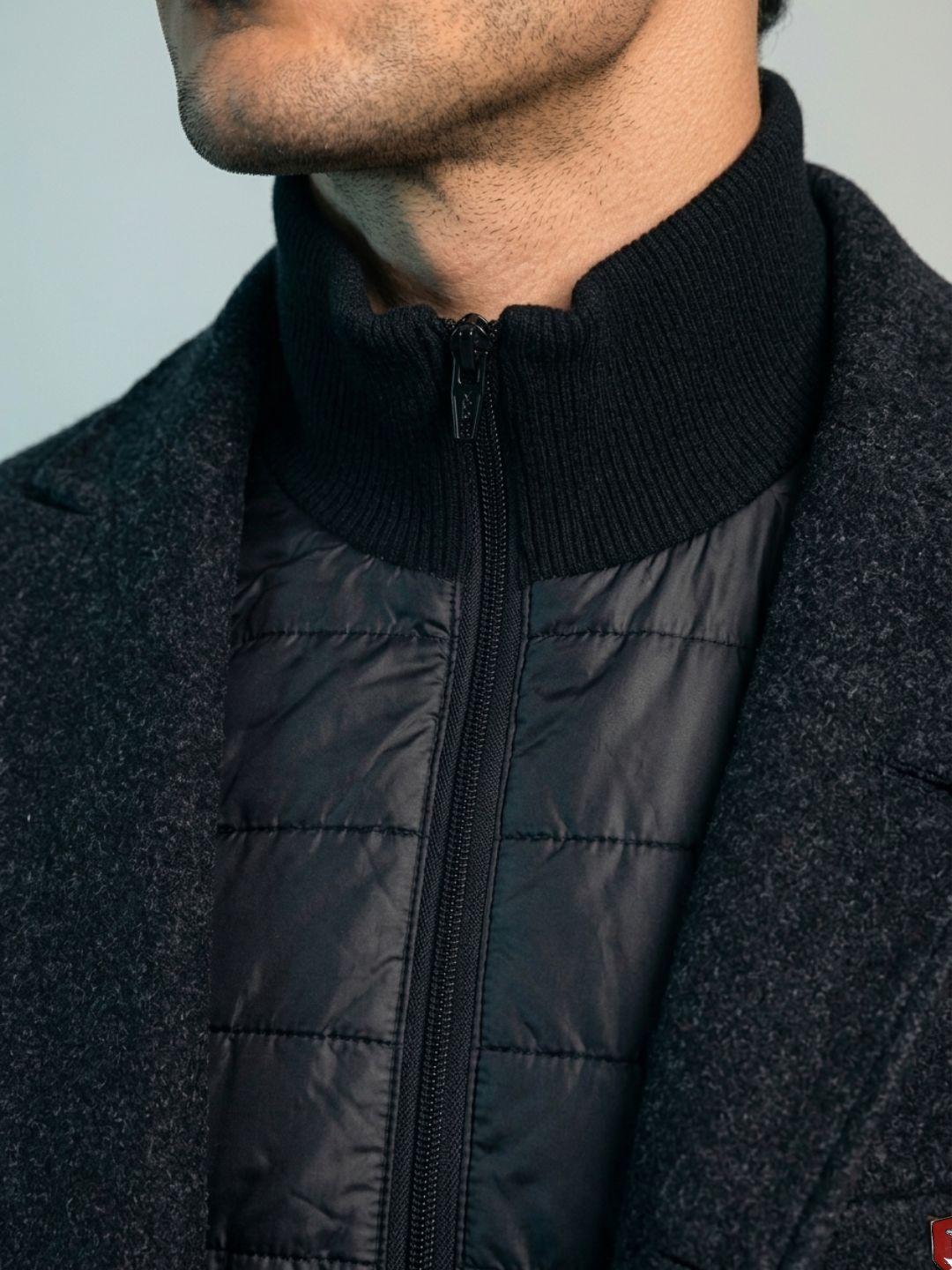Iconic Men Black Regular Fit Solid Overcoat