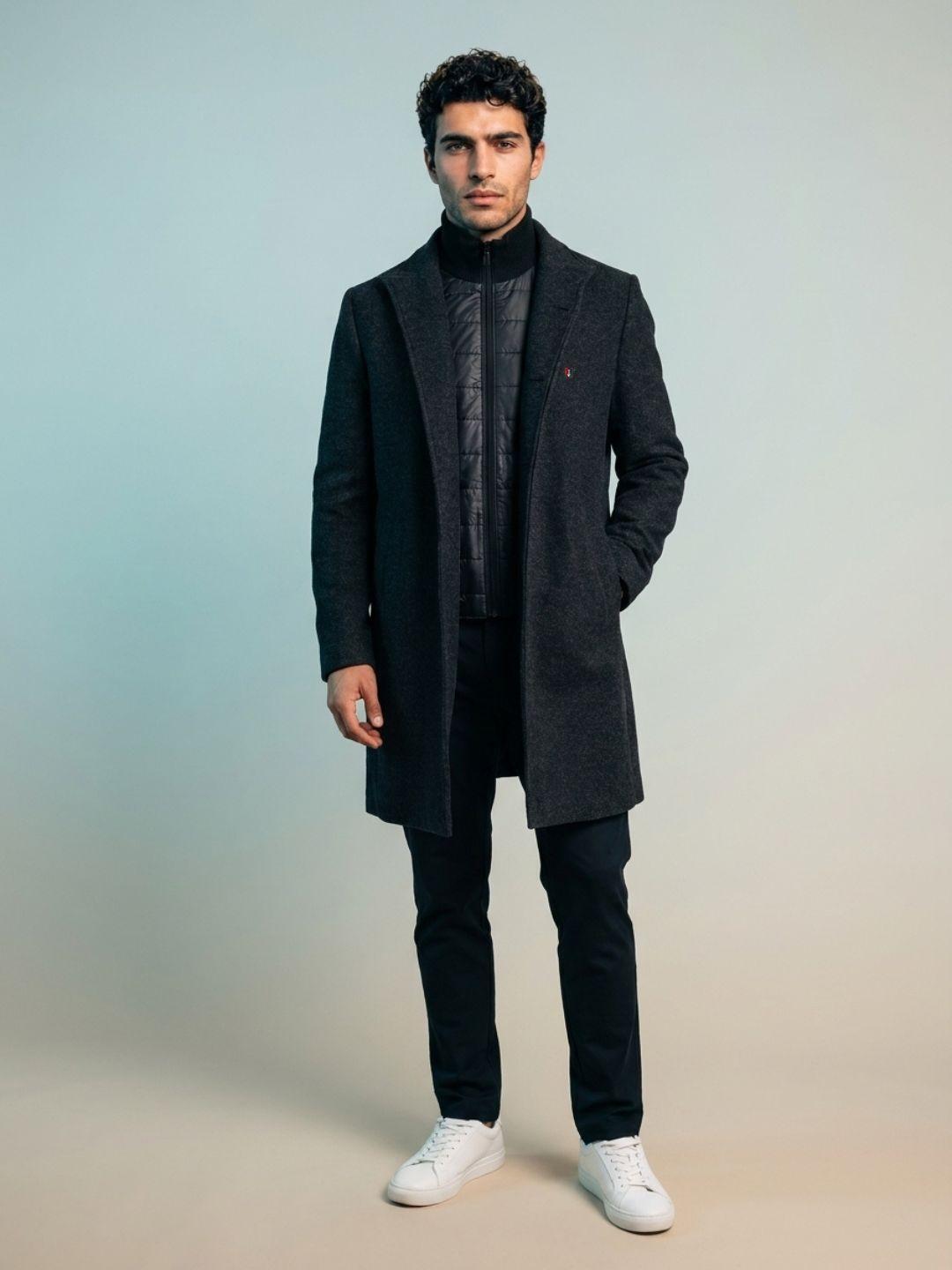 Iconic Men Black Regular Fit Solid Overcoat