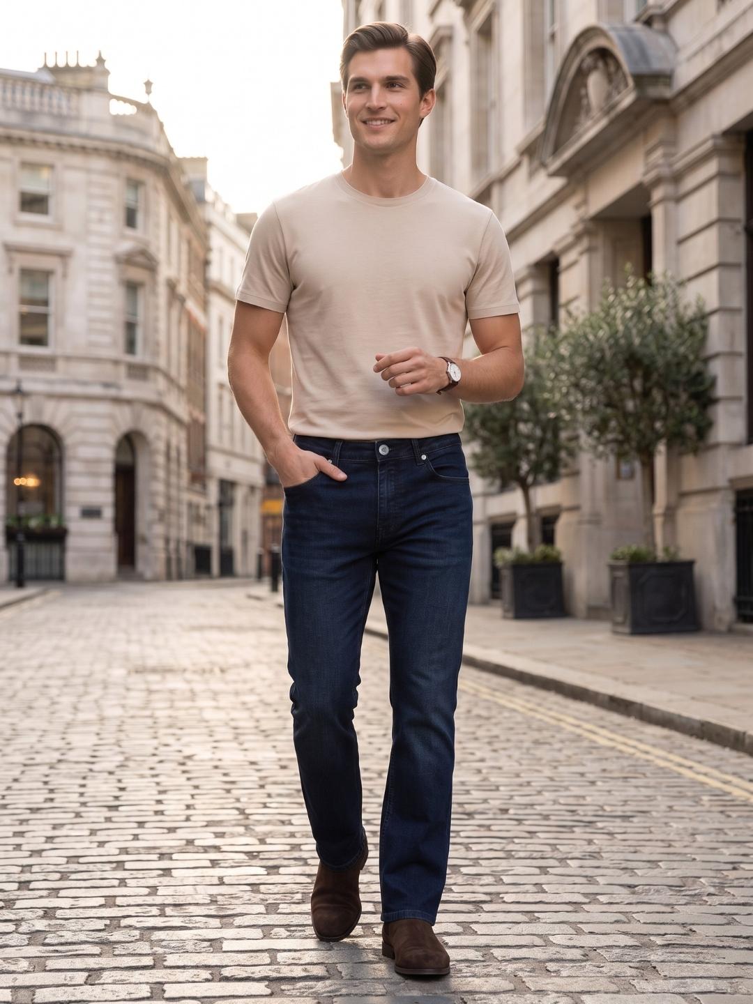 Iconic Men Blue Bootcut Solid Jeans