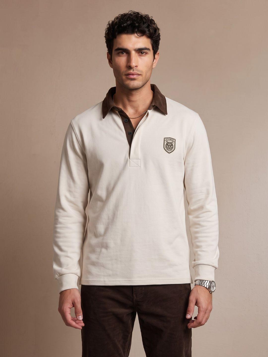 Iconic Men Beige Regular Fit Solid Polo T-Shirt