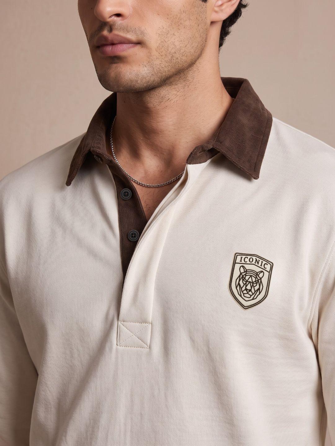 Iconic Men Beige Regular Fit Solid Polo T-Shirt
