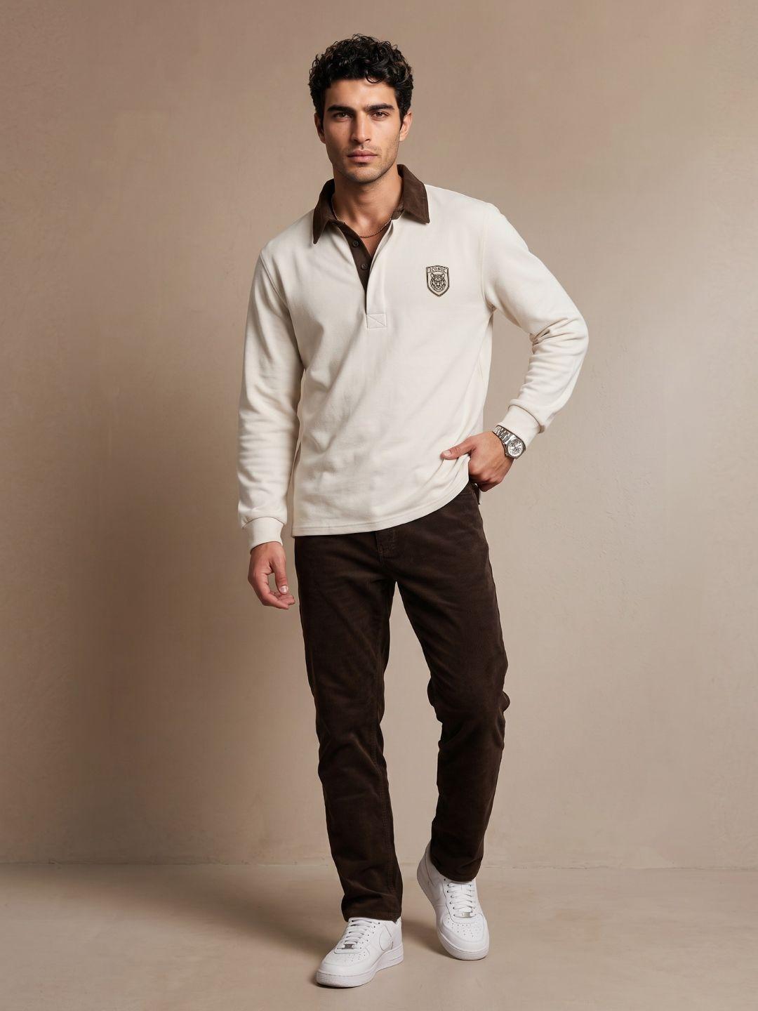Iconic Men Beige Regular Fit Solid Polo T-Shirt