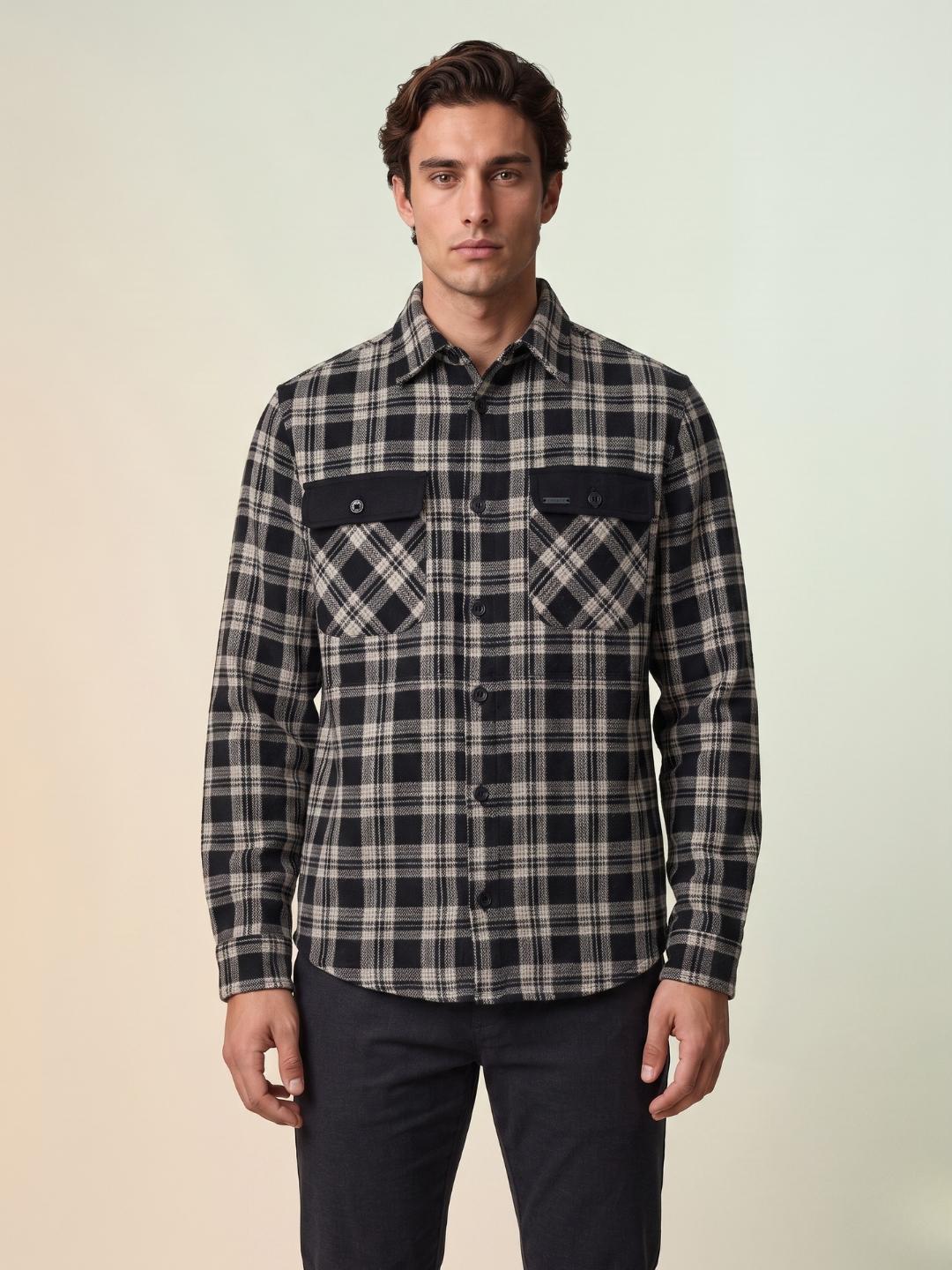 Iconic Men Black Oversized Patch Pocket Checked Shirt