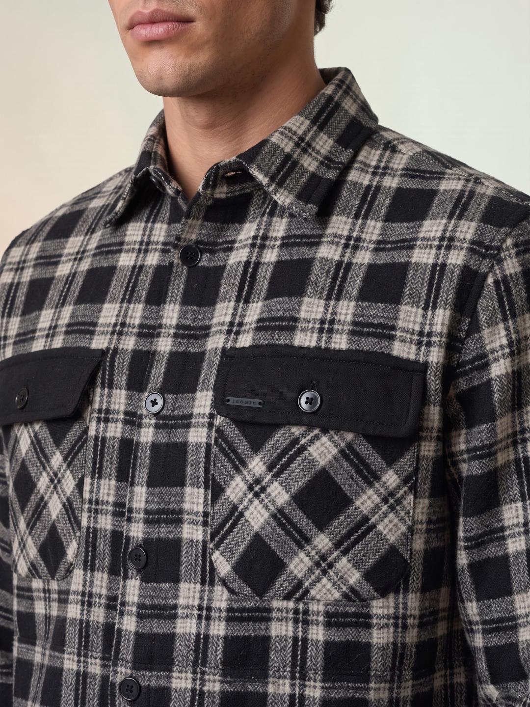 Iconic Men Black Oversized Patch Pocket Checked Shirt