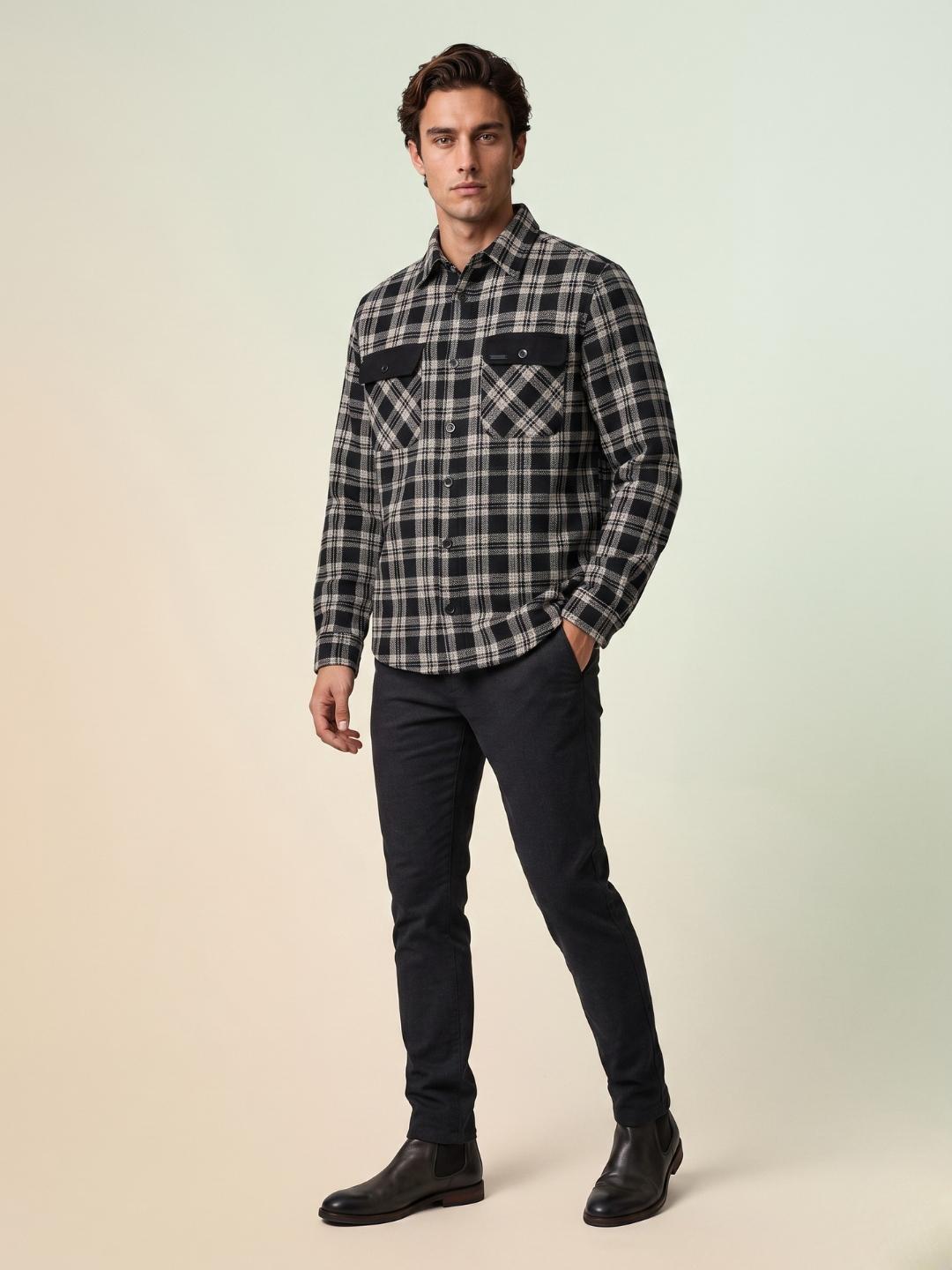 Iconic Men Black Oversized Patch Pocket Checked Shirt