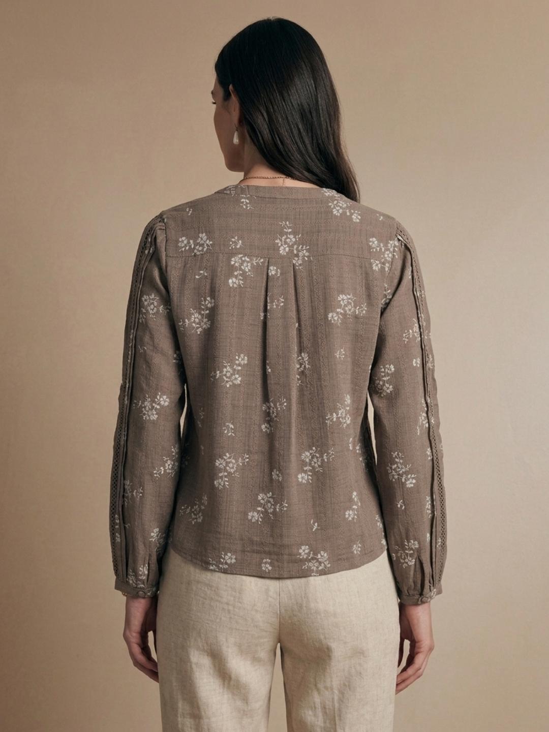 Iconic Women Brown Regular Fit Embroidered Top
