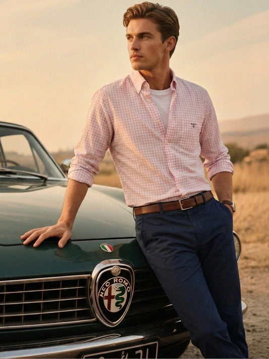 Gant Men Pink Checked Button-down Collar Full Sleeves Shirt