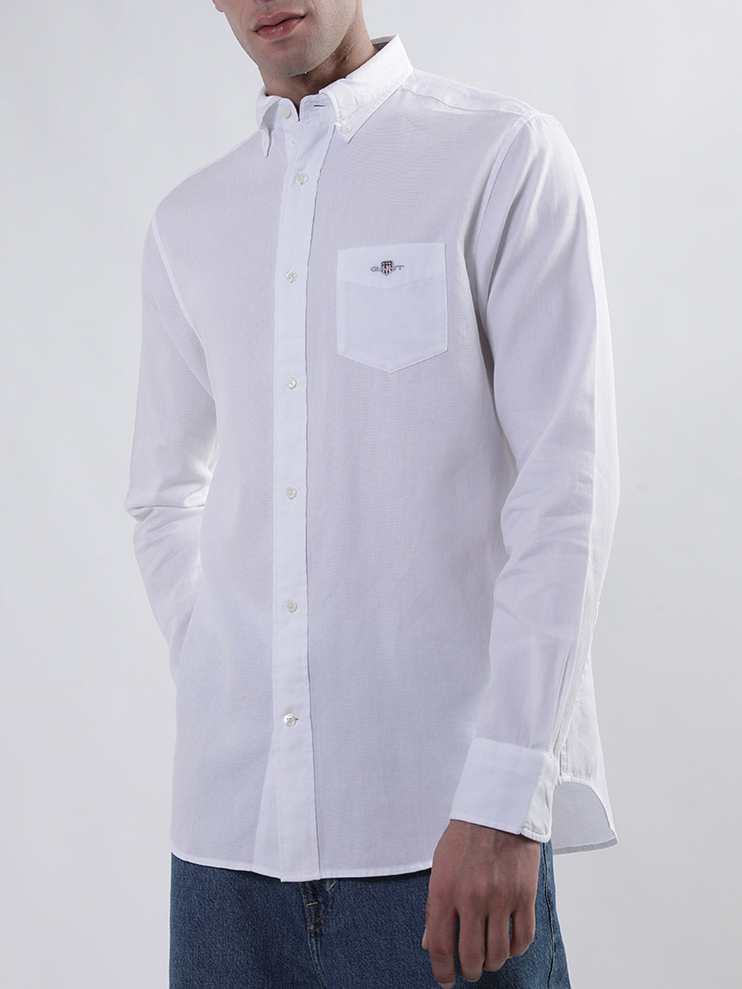 Gant White Honeycomb Weave Regular Fit Shirt