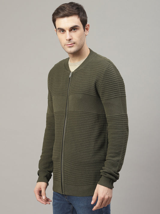 Lindbergh Men Green Solid Mandarin Collar Sweater