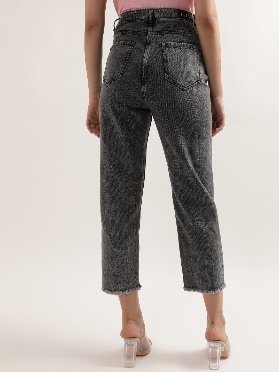 Elle Women Grey Solid Regular Fit Jeans