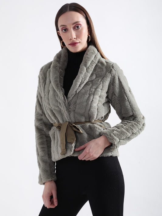 Centre Stage Women Grey Solid Collar Jacket