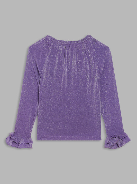 Elle Kids Girls Purple Solid Round Neck Top
