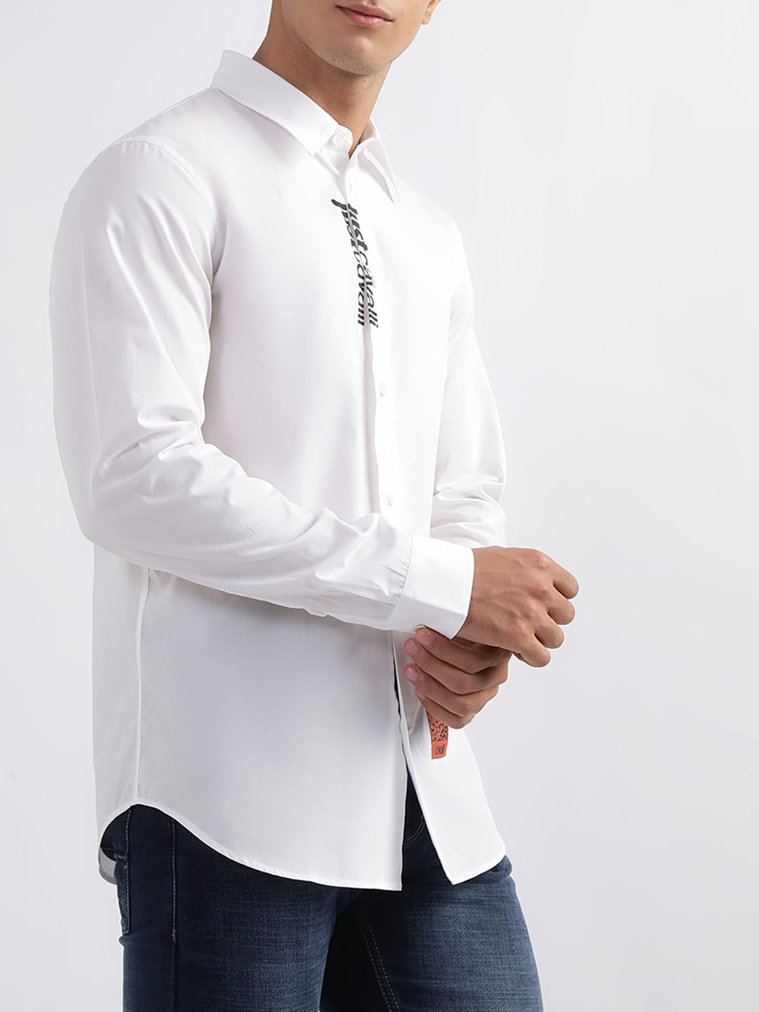 Just Cavalli Men White Solid Collar Shirt