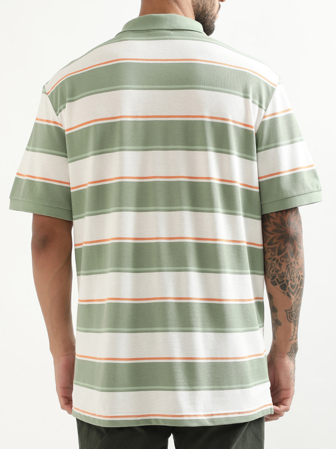 Gant Green Striped Regular Fit Polo T-Shirt