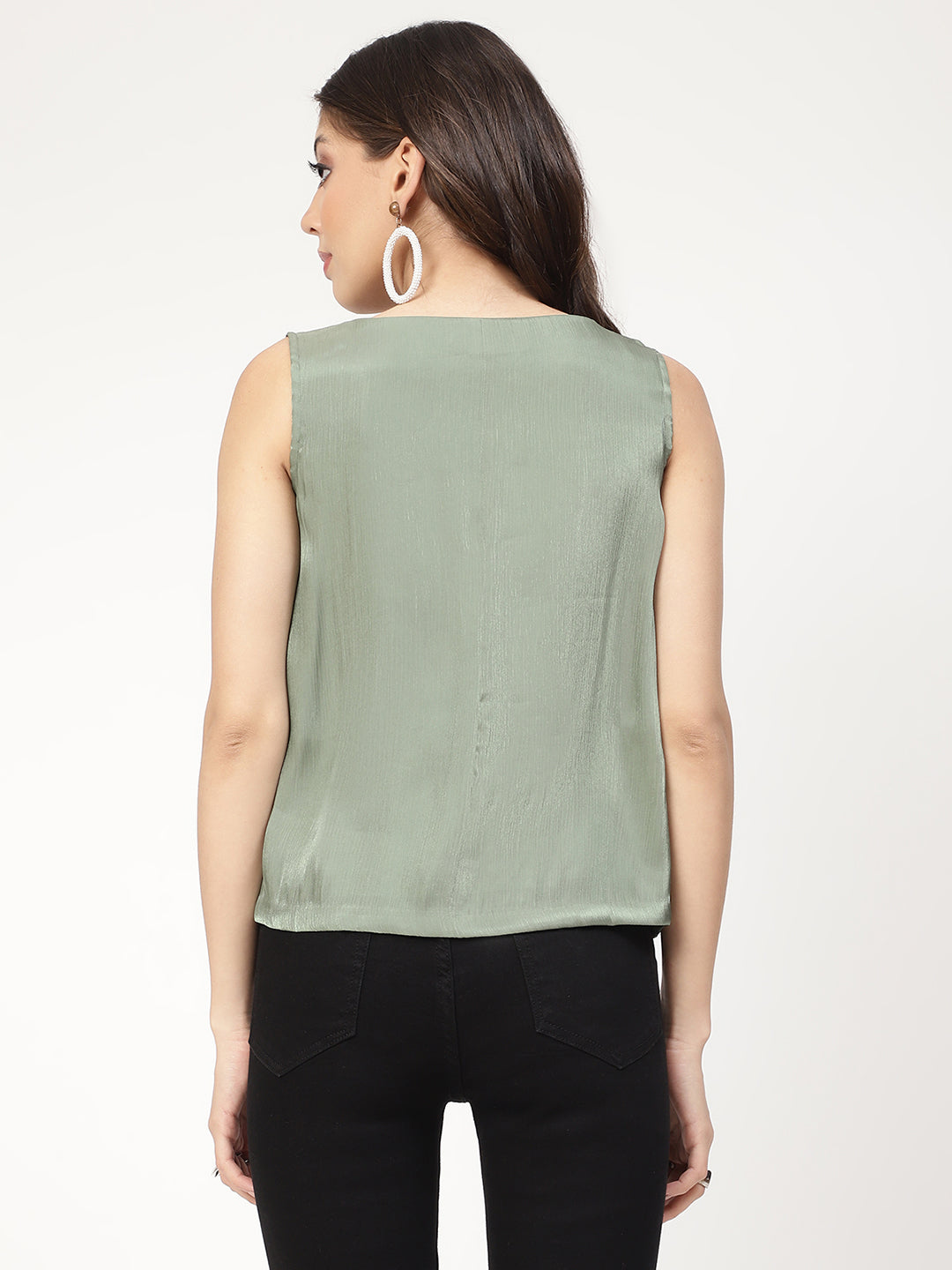 Centre Stage Women Green Solid Square Neck Top