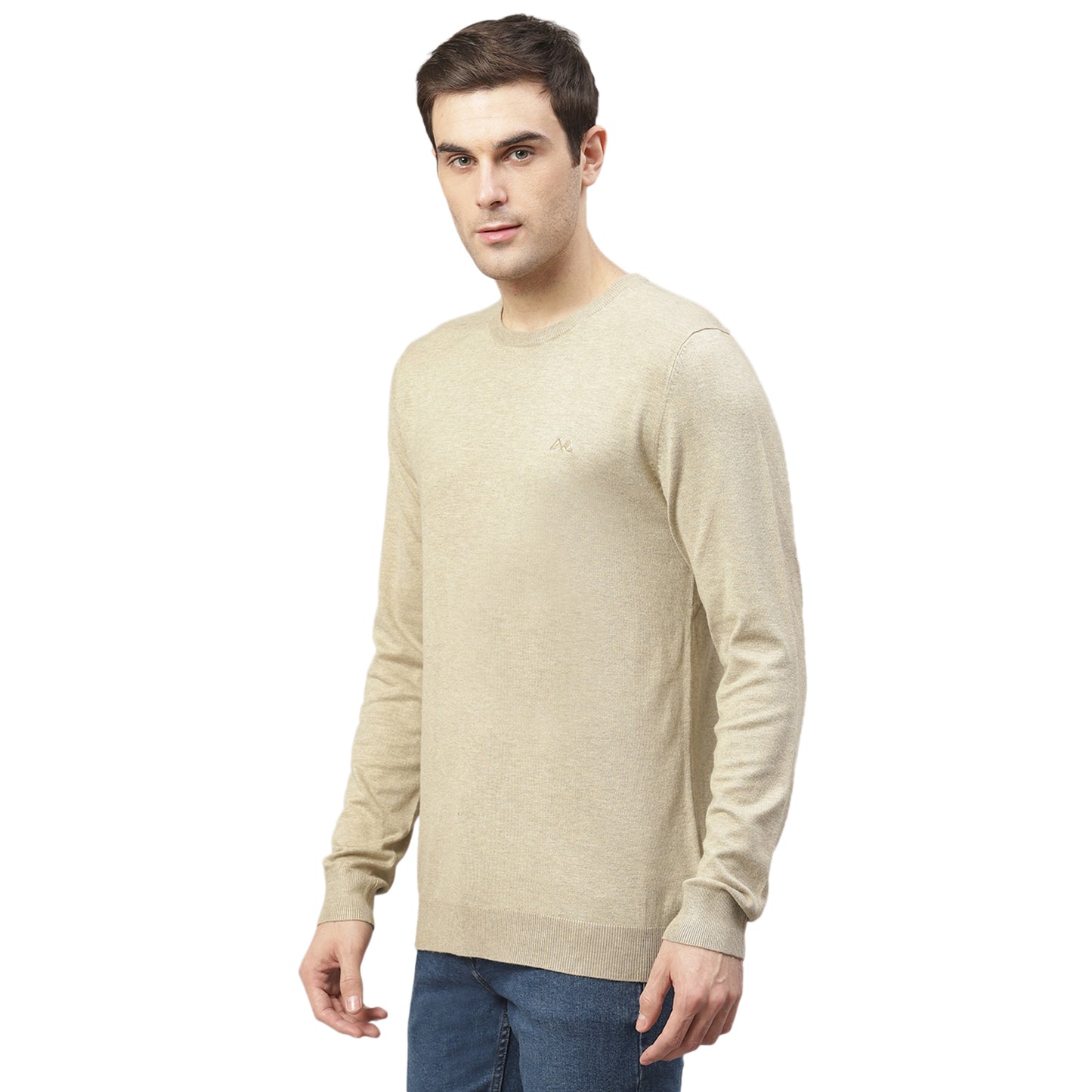 Lindbergh Men Beige Solid Round Neck Sweater