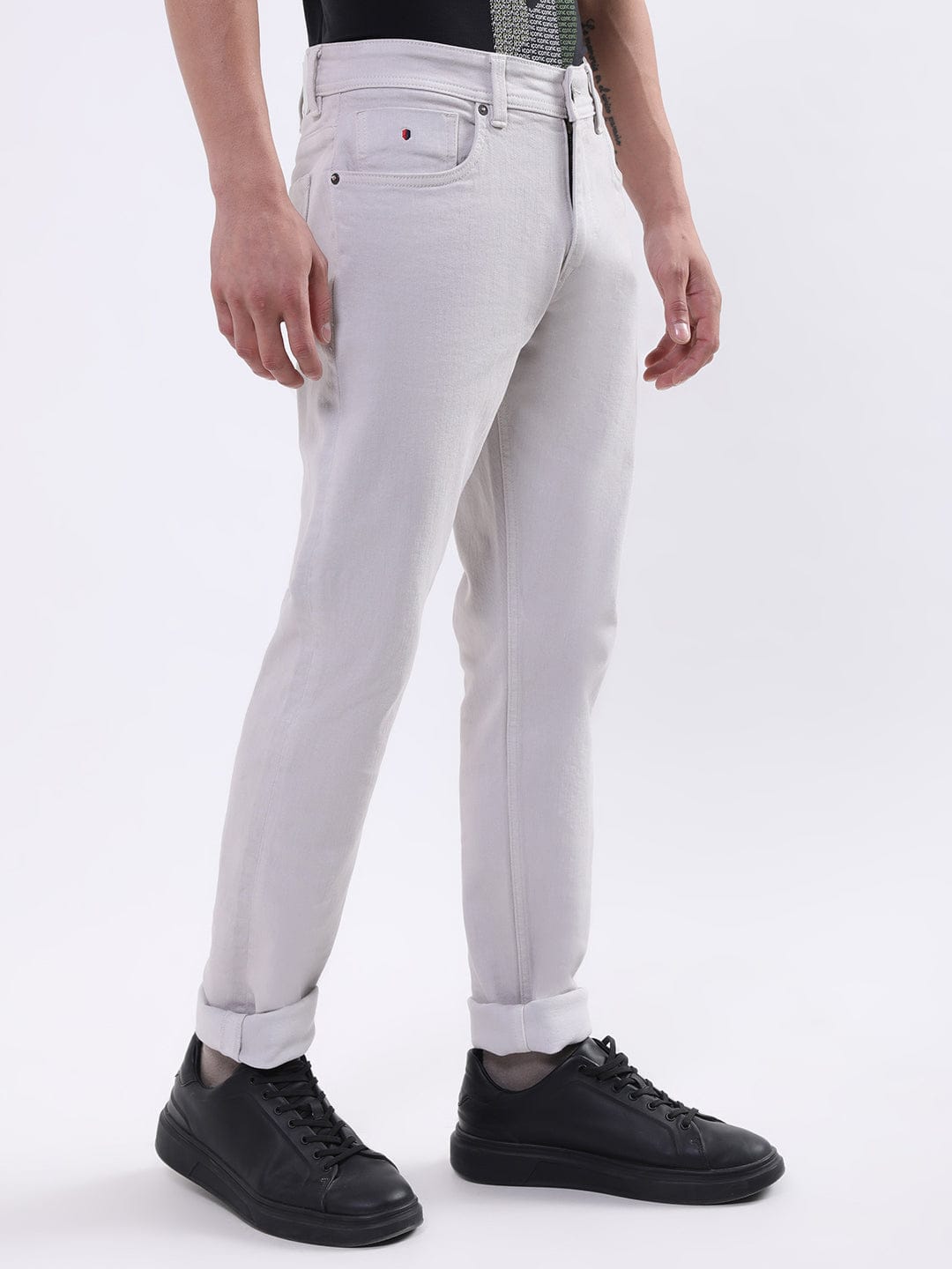 Iconic Men Grey Tapered Fit Jeans