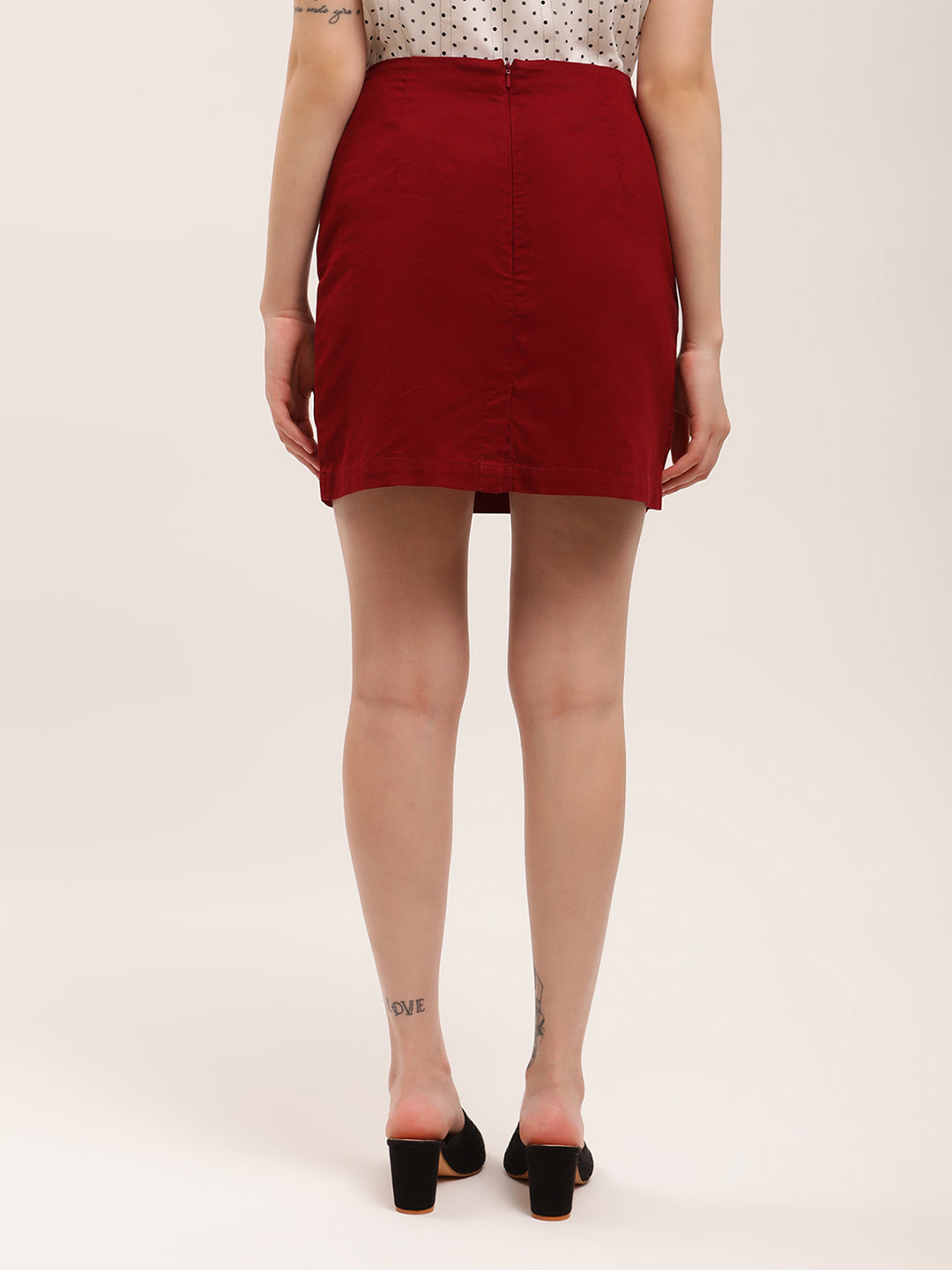 Elle Women Red Solid Regular Fit Skirt