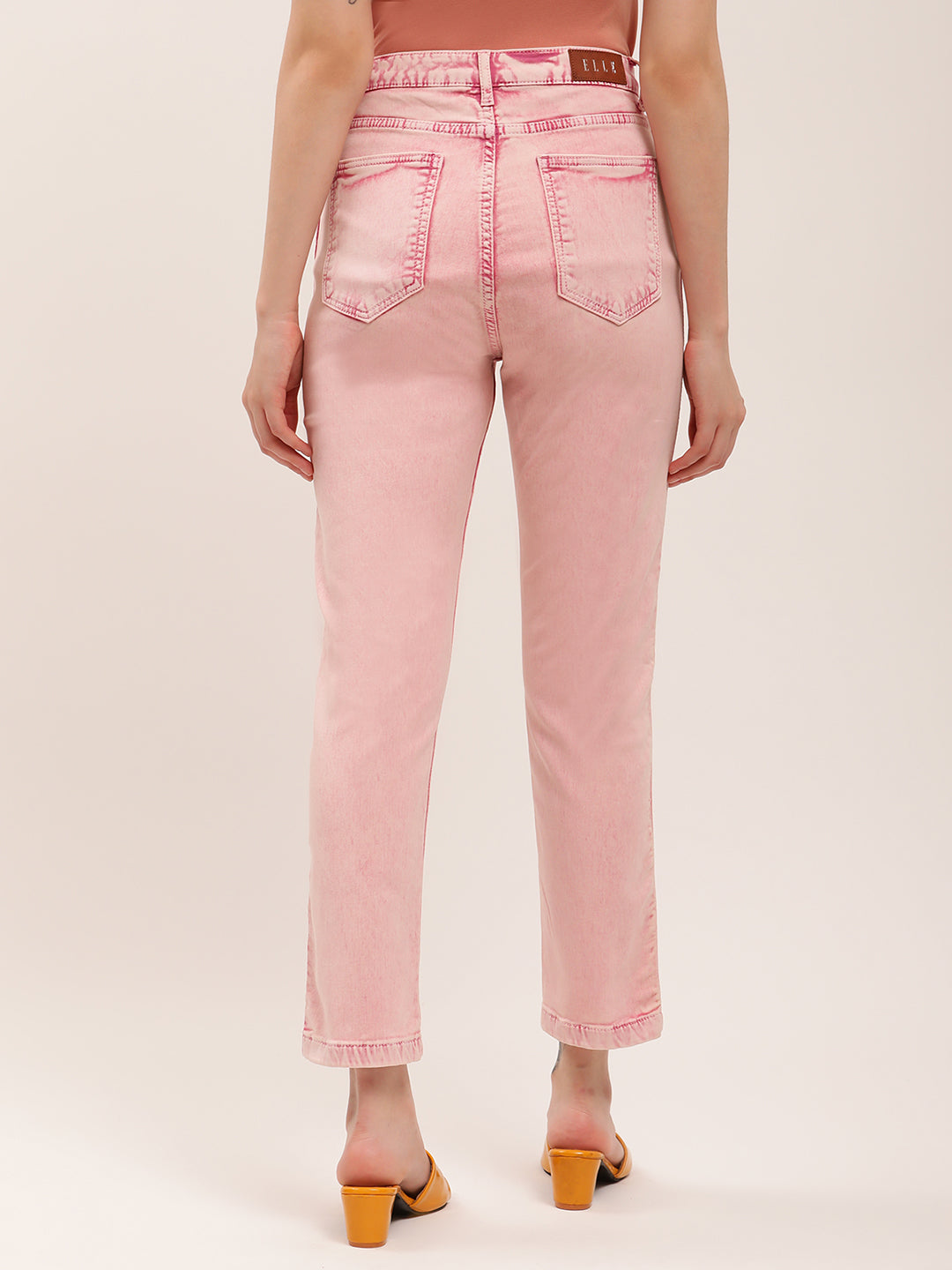 Elle Women Pink Solid Regular Fit Jeans