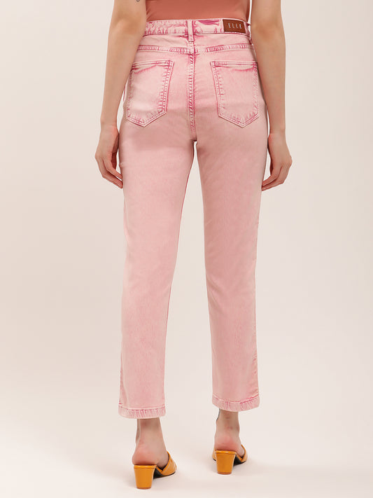 Elle Women Pink Solid Regular Fit Jeans
