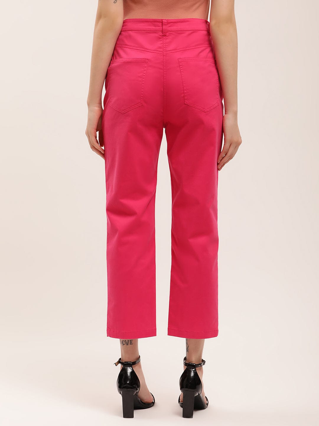 Elle Women Pink Fitted Fit Trouser