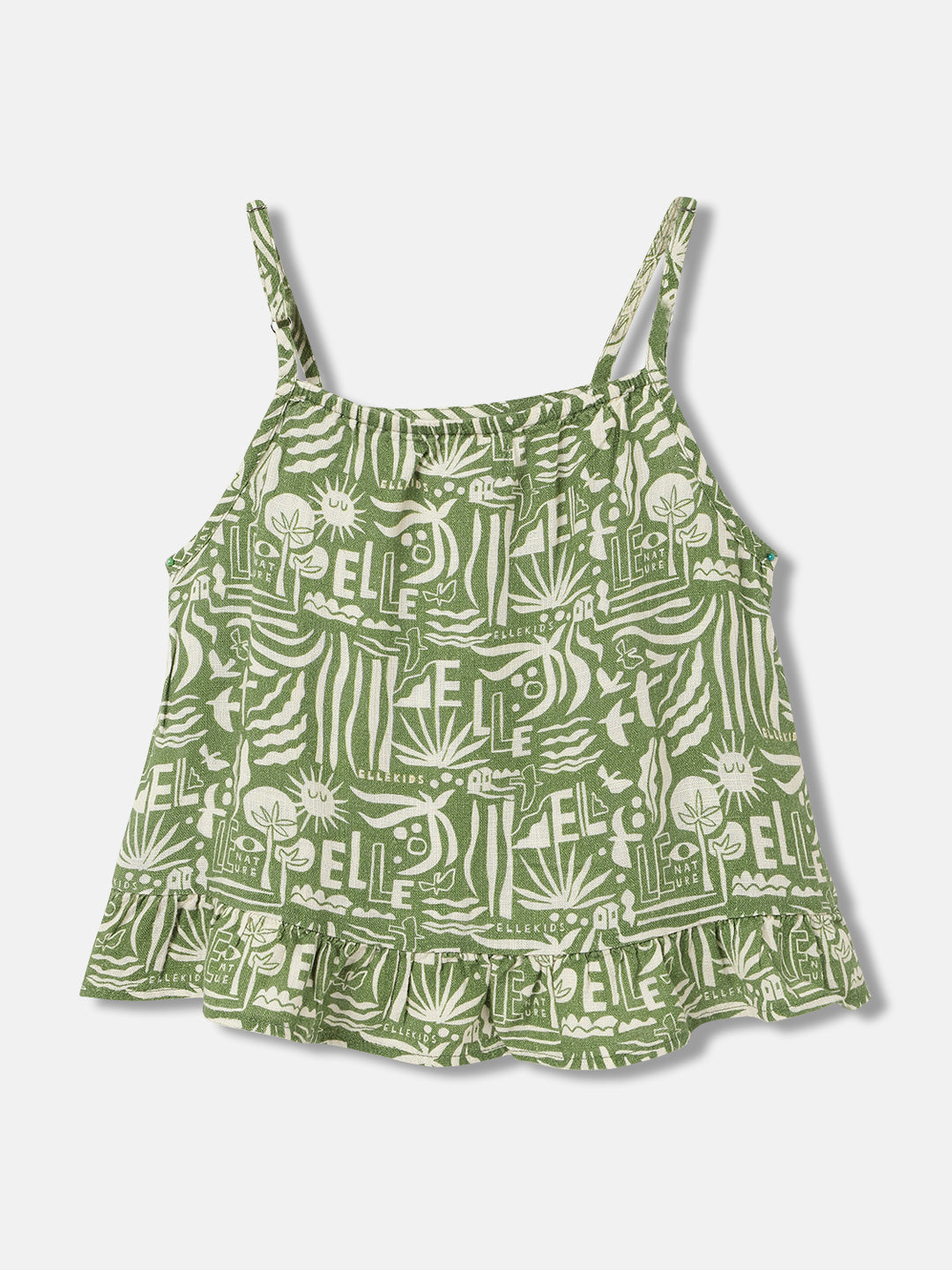 Elle Kids Girls Green Printed Shoulder Straps Sleeveless Top