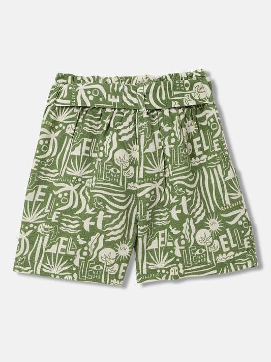 Elle Kids Girls Green Printed Relaxed Fit Shorts