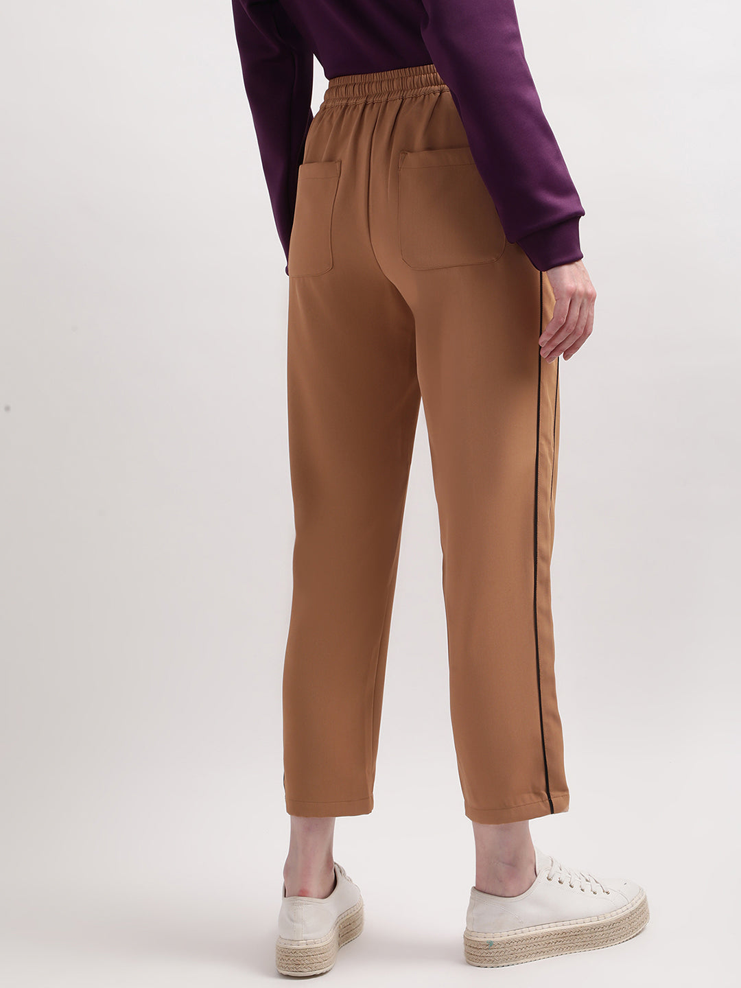 Elle Women Brown Solid Regular Fit Trouser