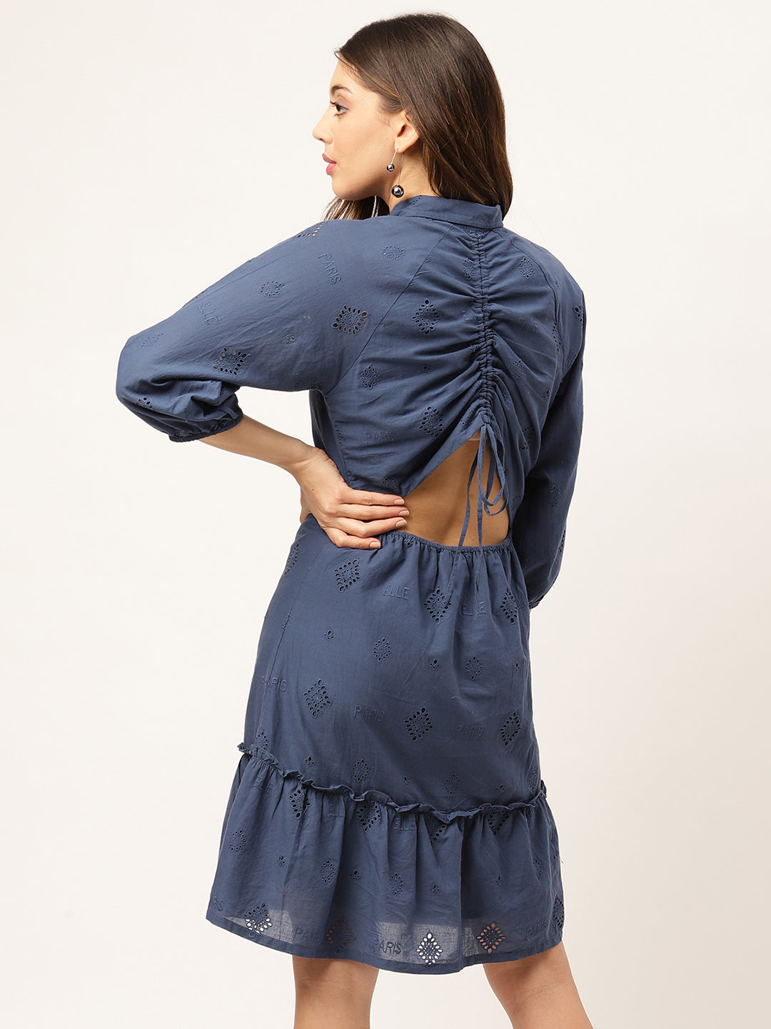 Elle Women Blue Solid Collar Dress