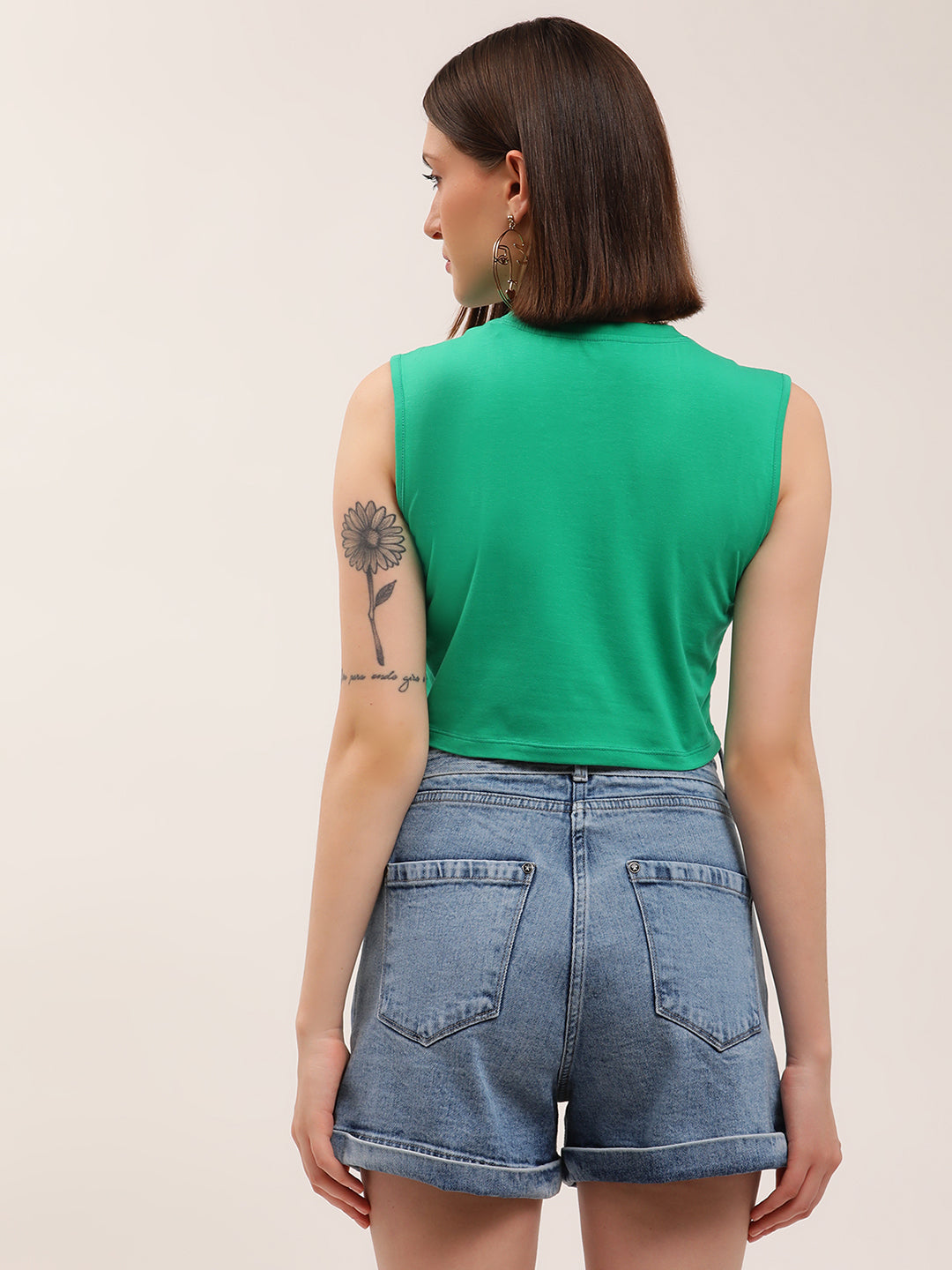 Elle Women Green Solid Round Neck TShirt