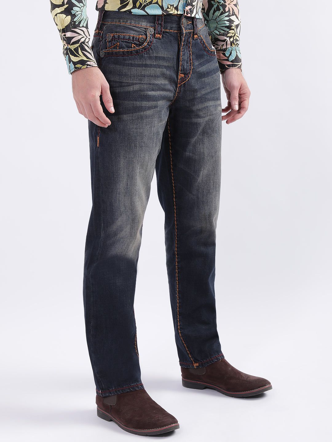 Shop True Religion Men Blue Solid Relaxed Fit Jeans Online