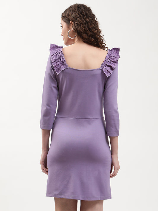 Elle Women Lilac Solid Round Neck Dress