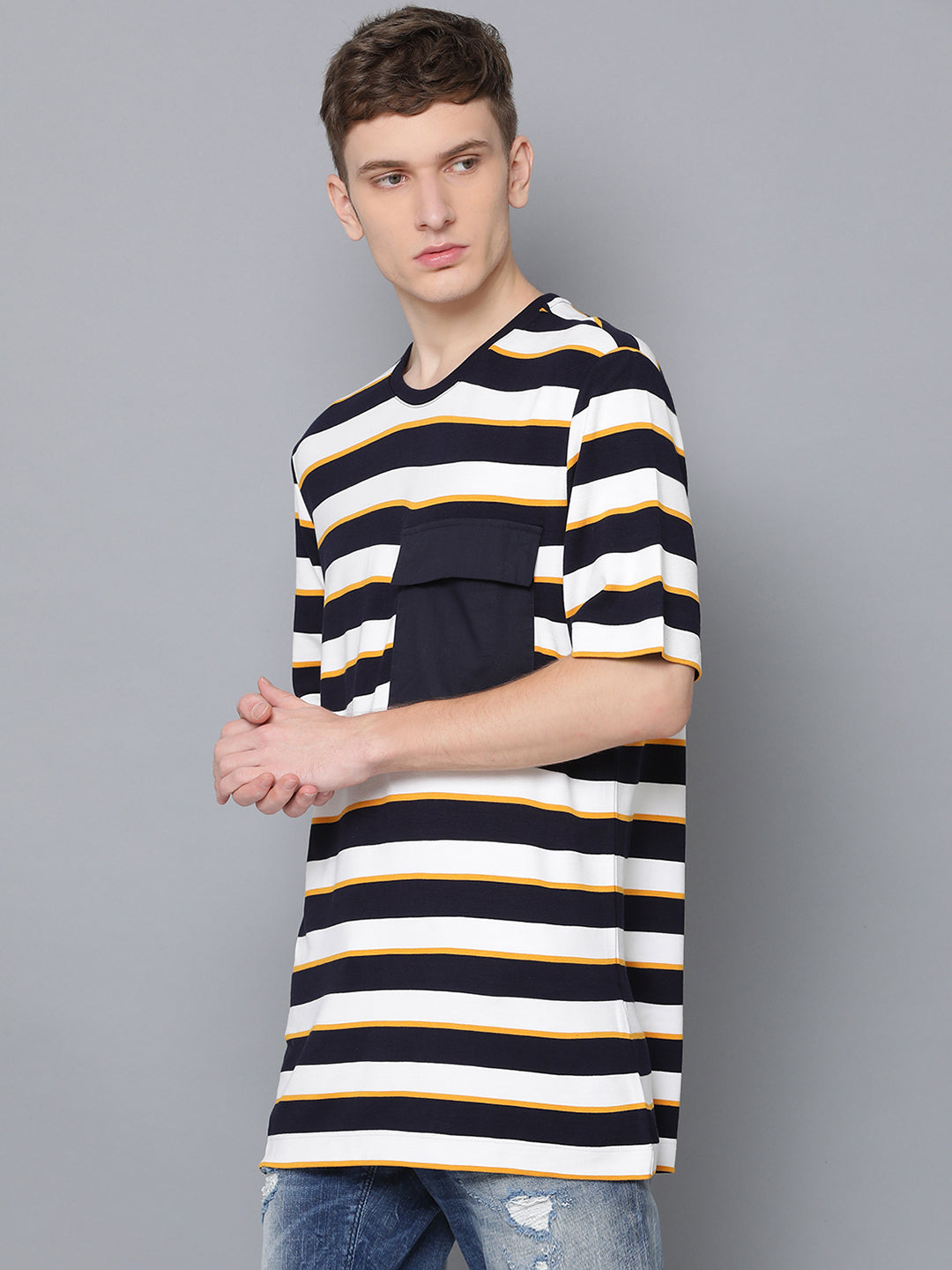 Antony Morato Blue Ink Contrast Striped Slim Fit T-Shirt