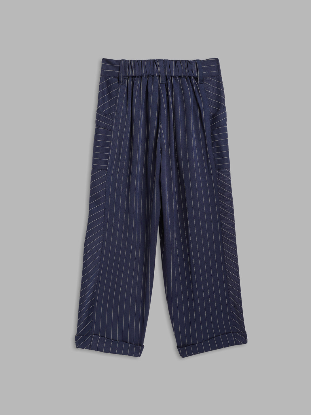 Blue Giraffe Girls Navy Blue Striped Loose Fit Trouser