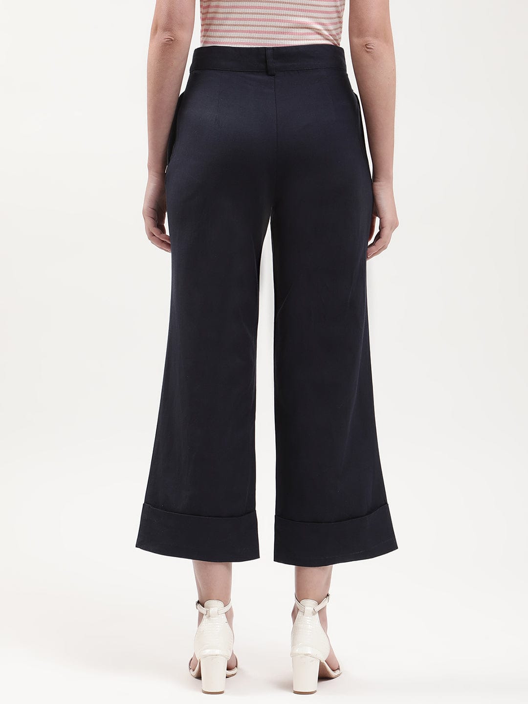 Elle Women Blue Semi Fitted Trouser