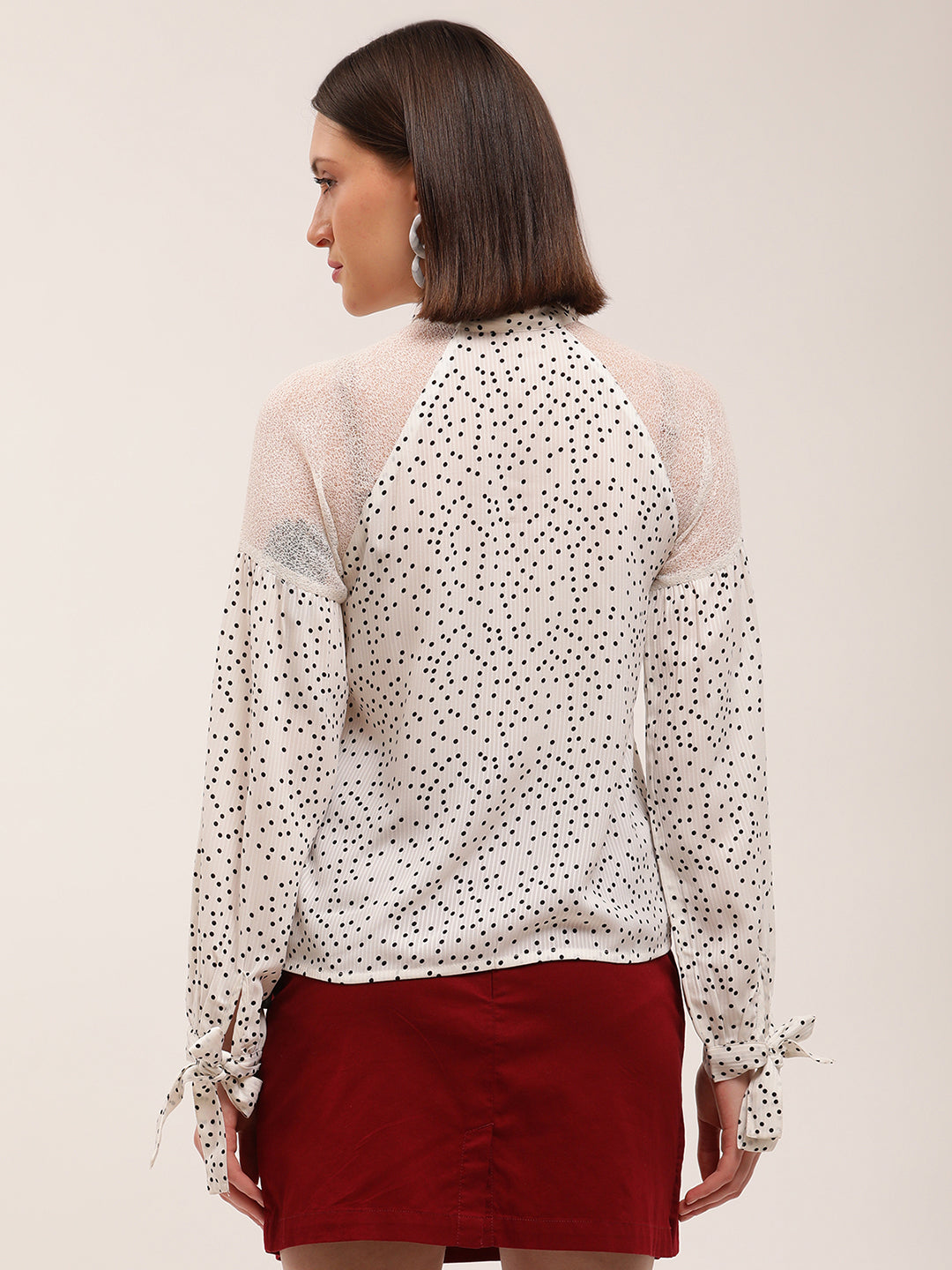Elle Women White Printed Collar Top