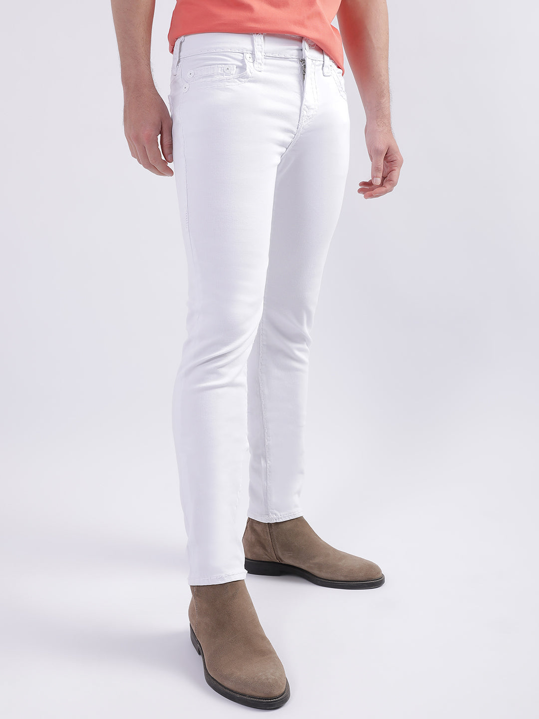 True Religion Men White Solid Skinny Fit Jeans