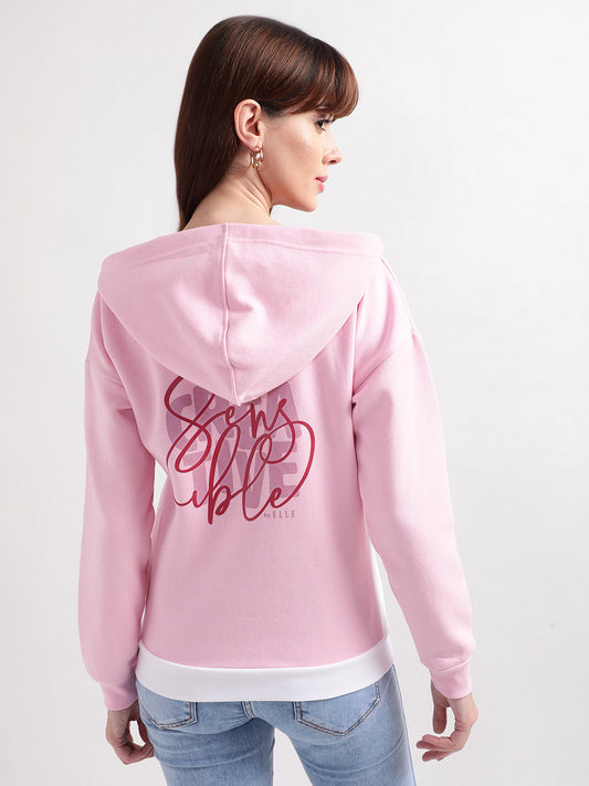 Elle Women Pink Solid Round Neck Sweatshirt