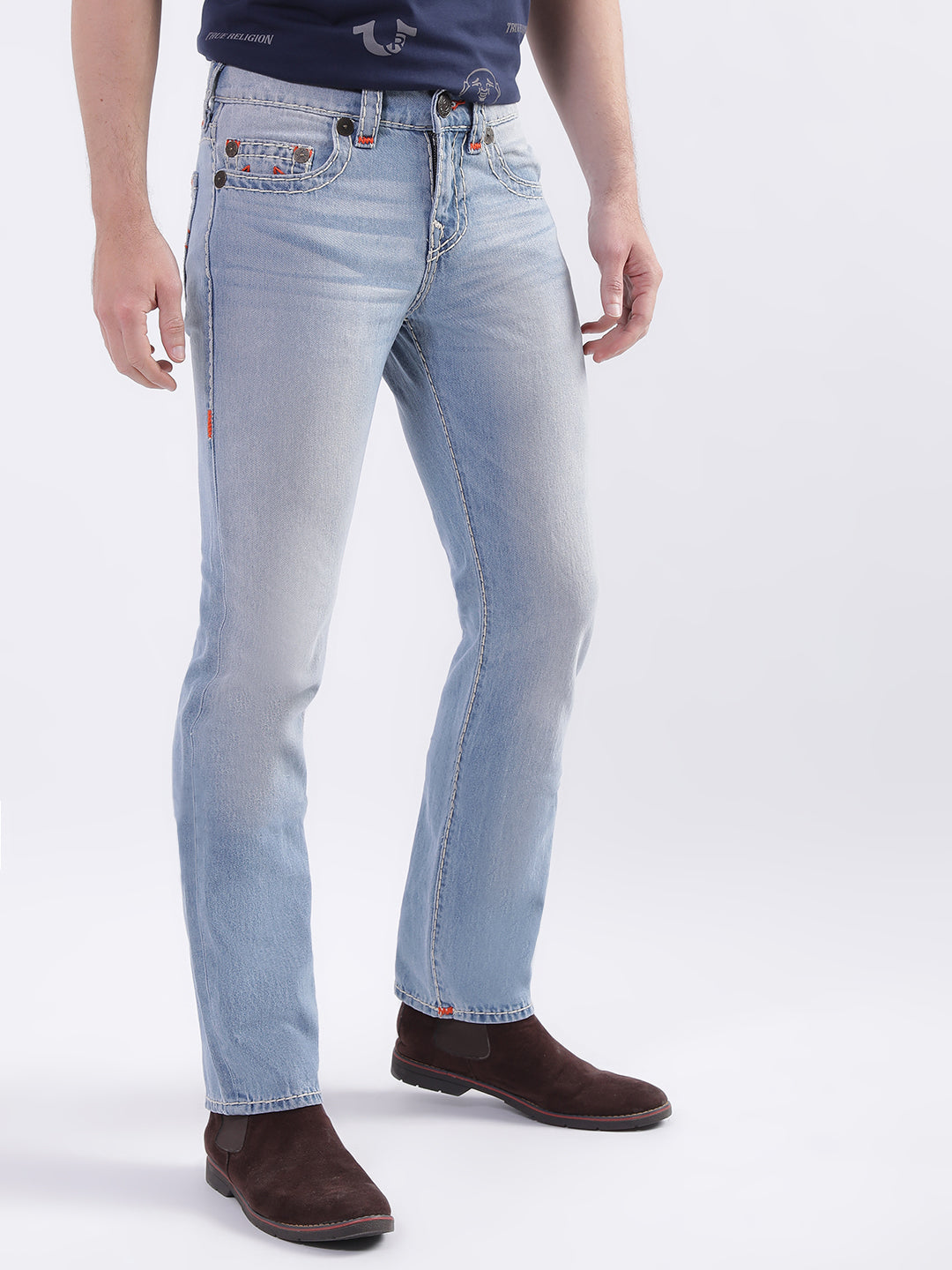 True Religion Super T Straight Blue Lightly Washed Mid Rise Jeans