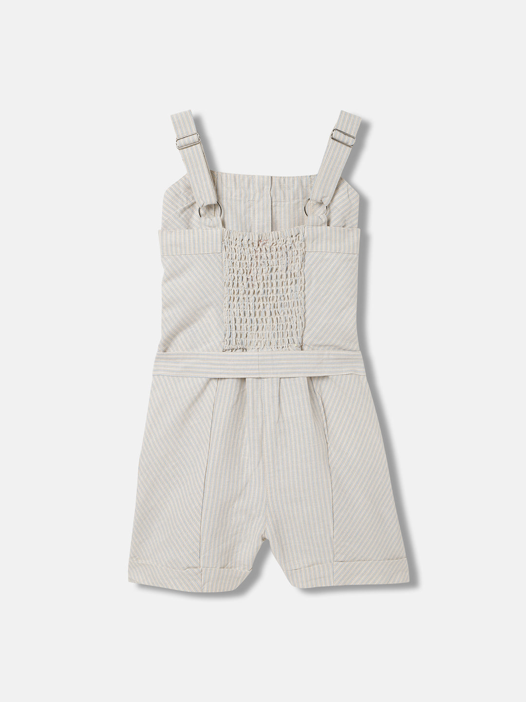 Blue Giraffe Girls Beige Striped Square Neck Sleeveless Playsuit