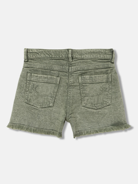 Elle Kids Girls Green Solid Relaxed Fit Shorts