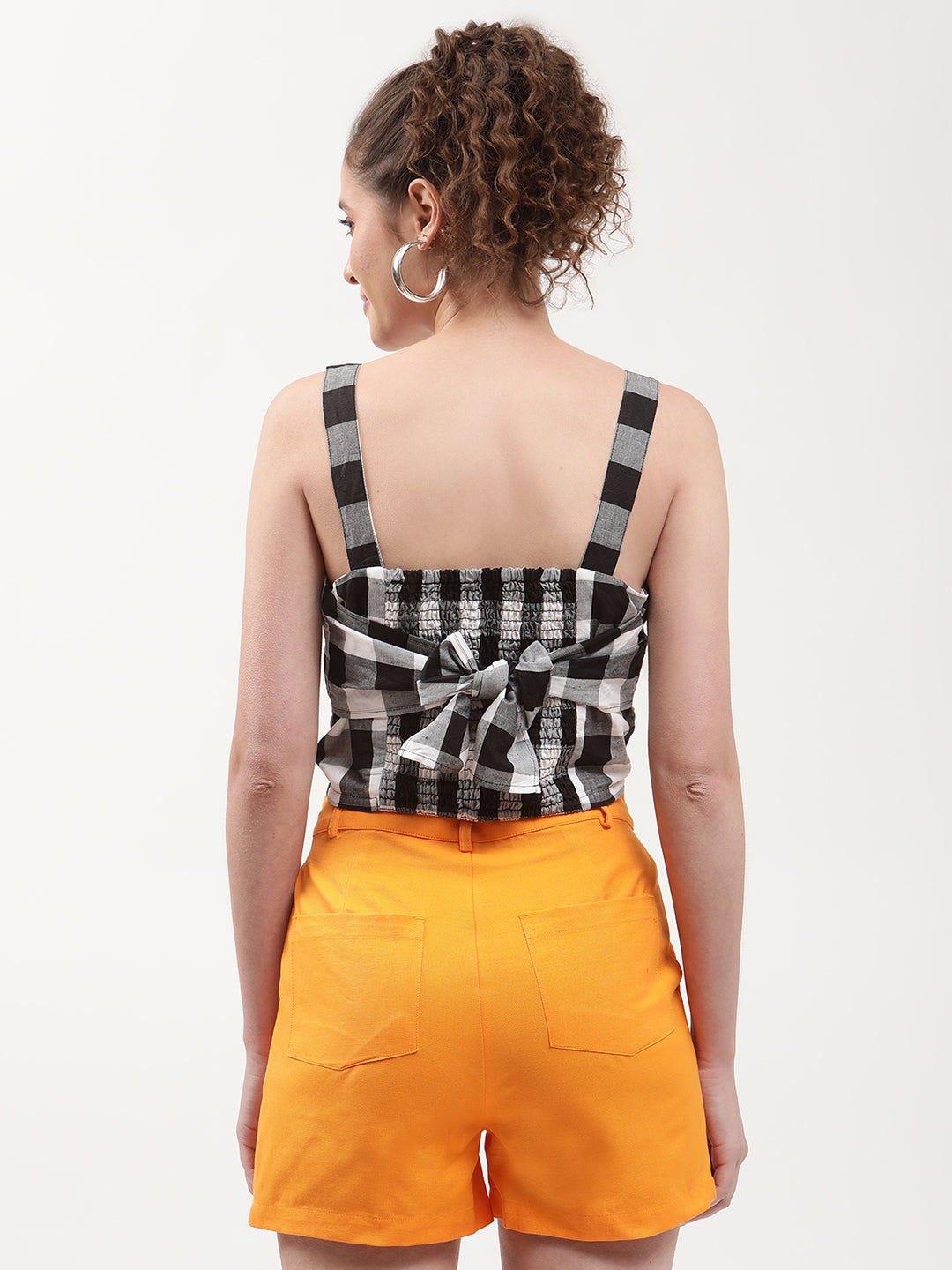 Elle Women Black Checked Square Neck Top