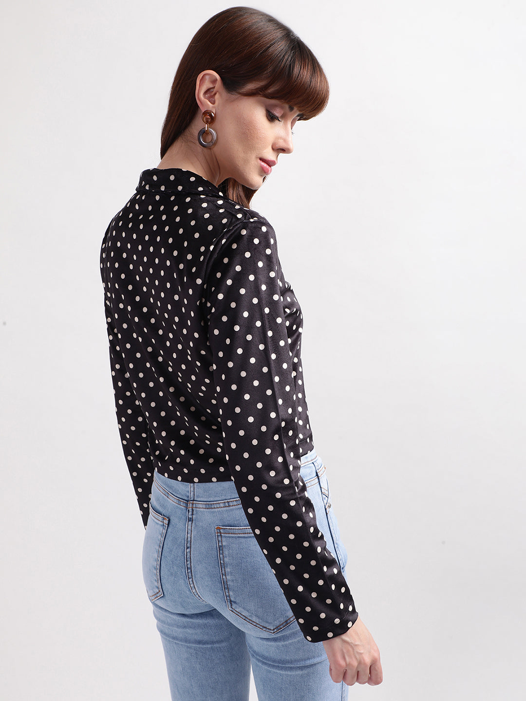 Elle Women Black Printed Collar Top