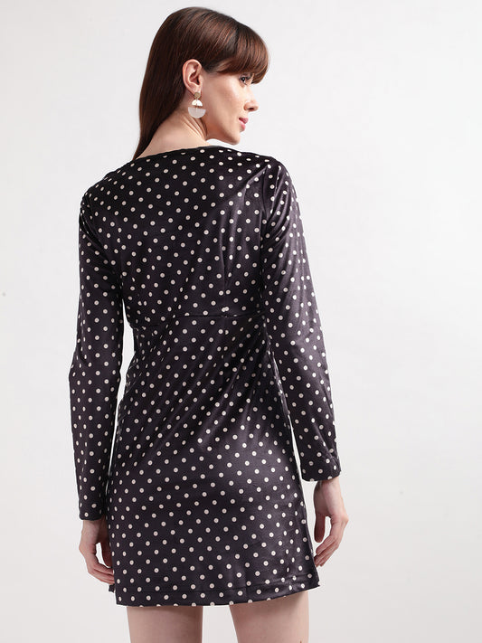 Elle Women Black Printed Round Neck Dress