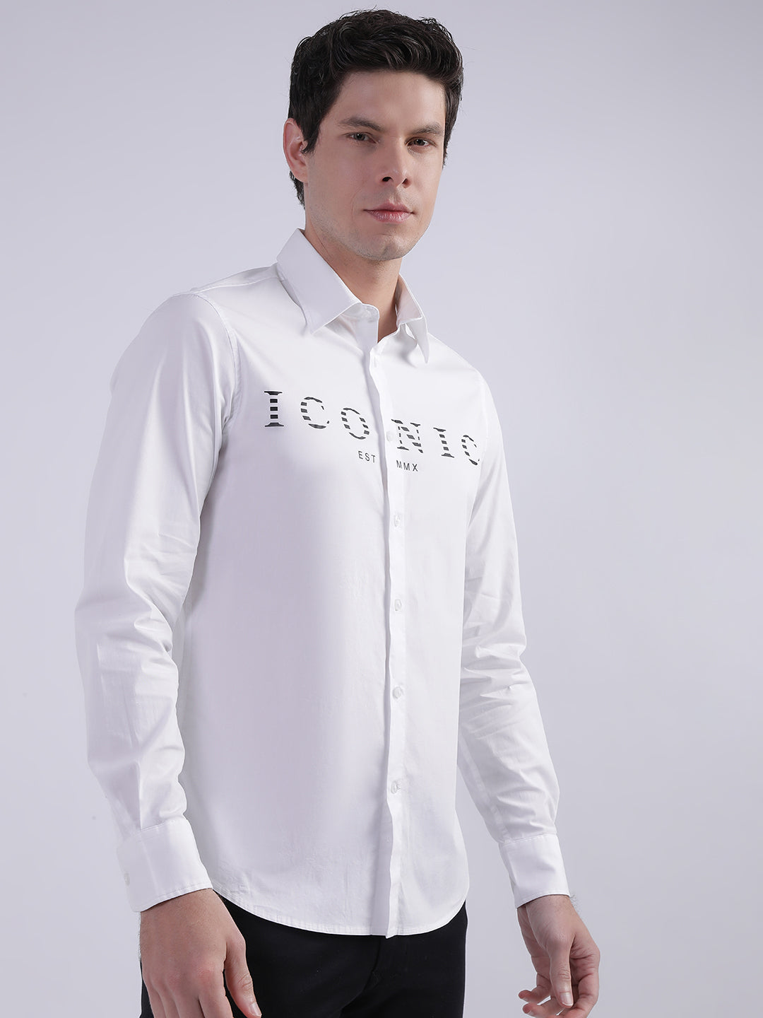 Iconic Men White Solid Collar Shirt