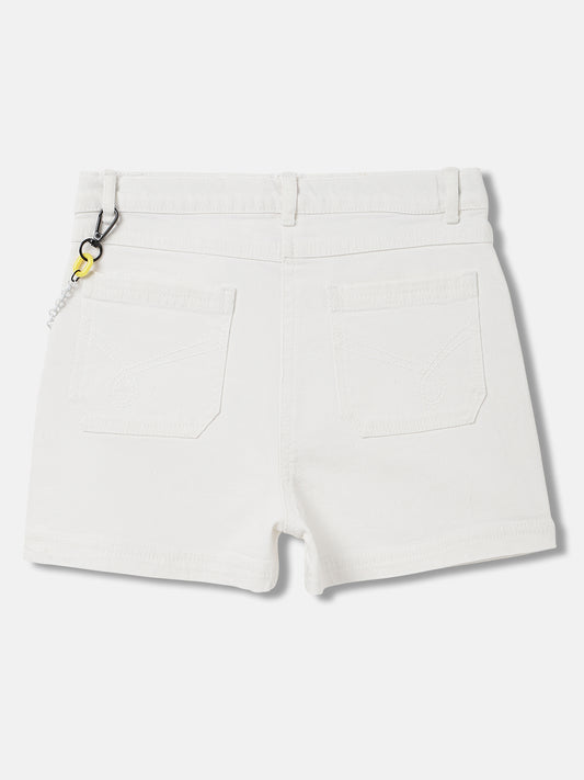 Blue Giraffe Girls White Solid Regular Fit Shorts