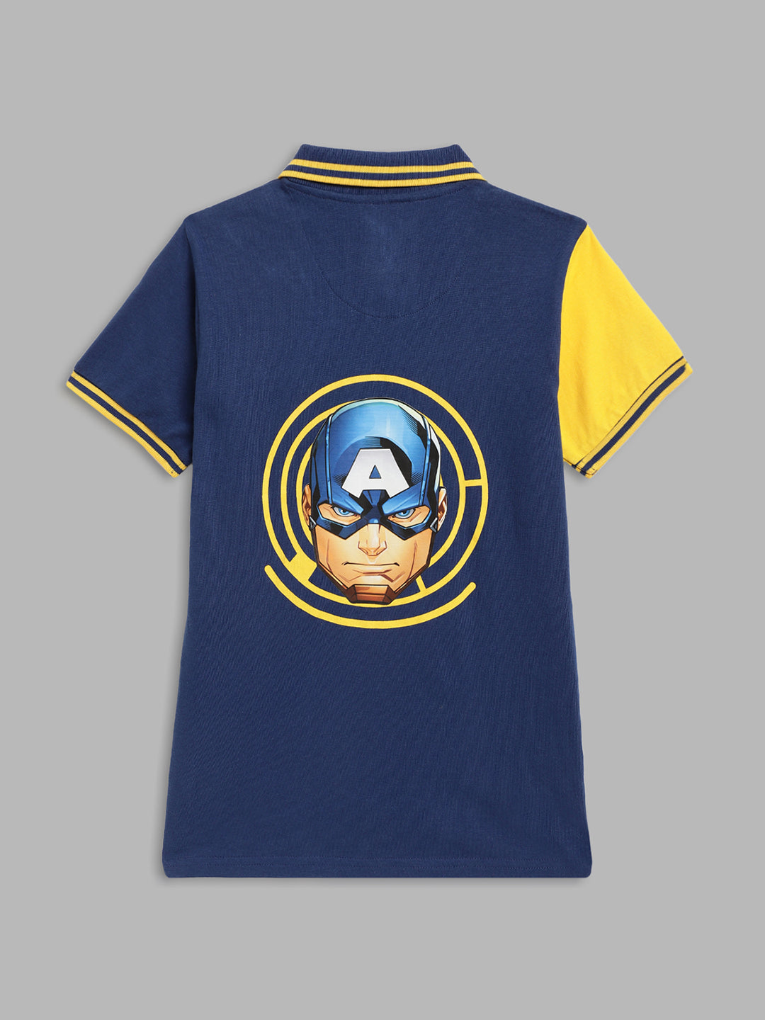 Blue Giraffe Kids Navy & Yellow Printed Marvel Avengers Regular Fit Polo T-Shirt