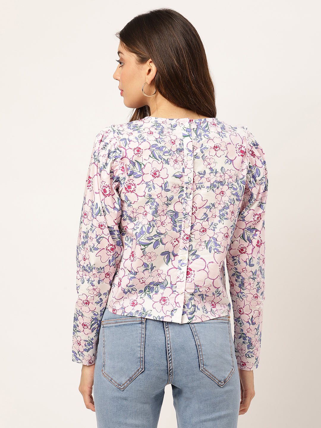 Elle Women Pink Printed Round Neck Top