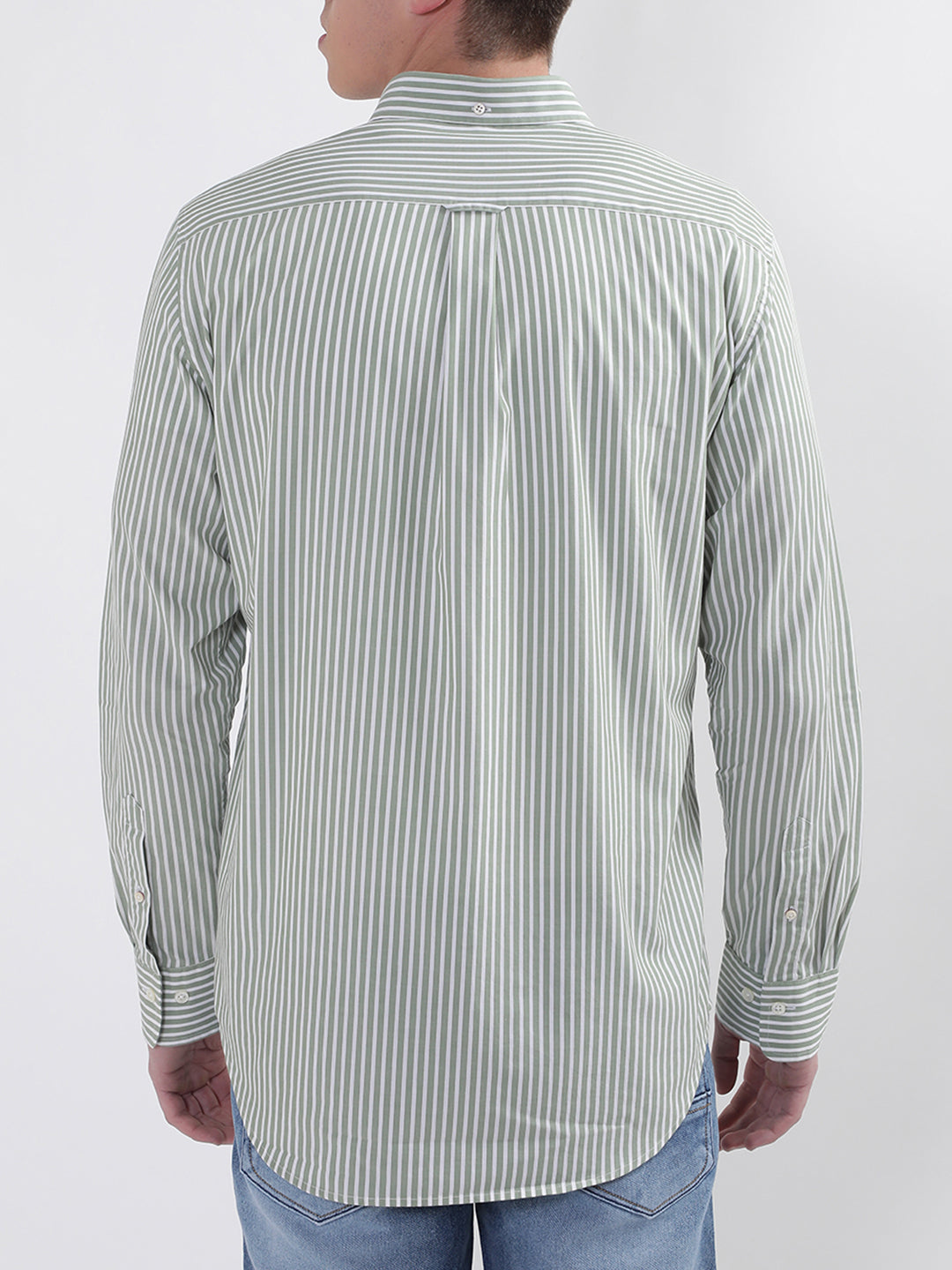 Gant Green Broadcloth Striped Regular Fit Shirt