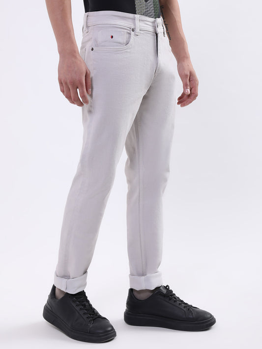 Iconic Men Grey Embroidered Slim Fit Jeans